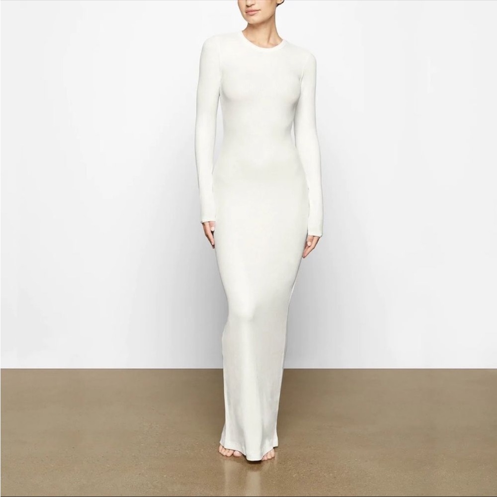 Skims Marble Soft Lounge Crew Neck Long Dress